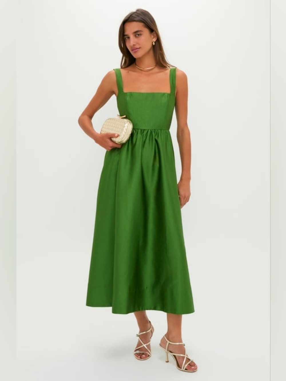 Tuckernuck Green Dupioni Esme Square-Neck Midi Dress